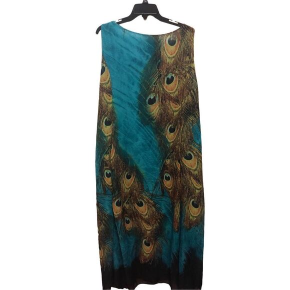 Gracila Women’s Blue Peacock Feather Design Long Tank SunDress Size 4X - Picture 4 of 8